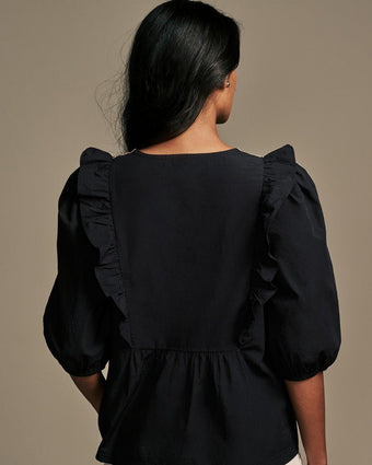 Black Broderie Frill Cotton Blouse back view