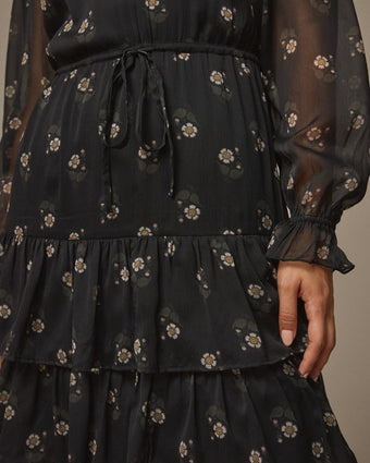 Black Chiffon Tiered Maxi Dress close up view