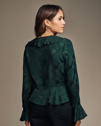 Green Jacquard Frill Blouse back view