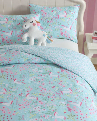 magical unicorn comforter set over head view