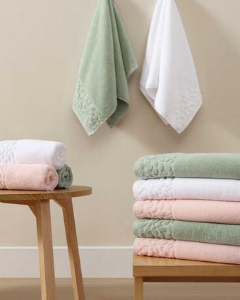 Marilyn Cotton Terry Blush Pink 6 Piece Towel Set stacked with other colors