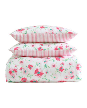 Meadow Daisies Comforter Set stacked against white drop.