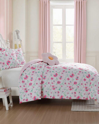 Meadow Daisies Comforter Set side shot by an open window.