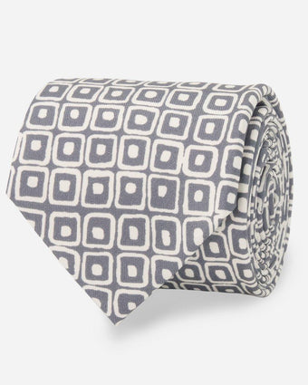 Pelham Geo Grey Tie view of rolled up tie