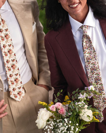 Pembrey Floral Light Pink Tie tie on model