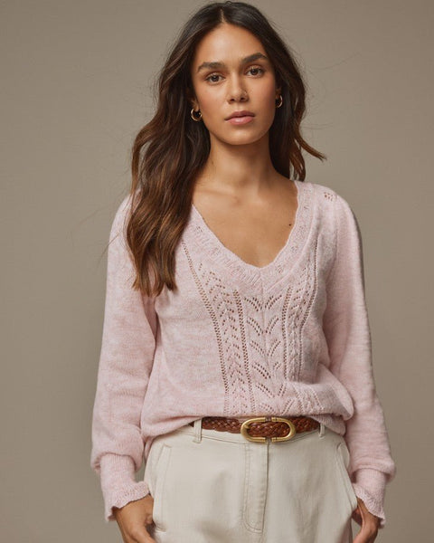 Pointelle v neck sweater hotsell