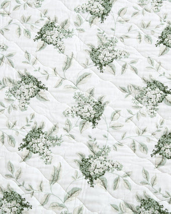 Portland Floral Green Cotton Reversible Quilt Set closeup of print