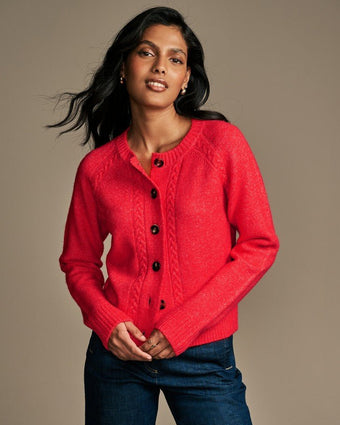 Red Knitted Cable Button Down Cardigan - front view