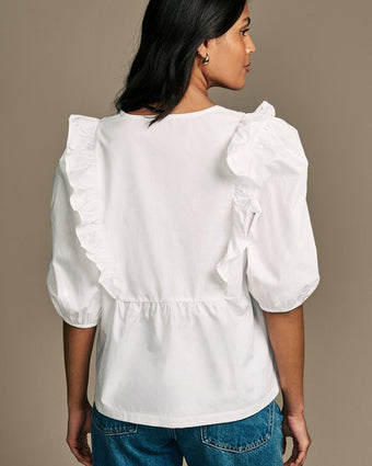 White Broderie Frill Cotton Blouse back view