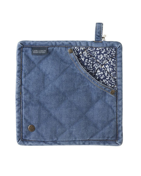 Denim and Leather Pot Holder and Oven Mitt