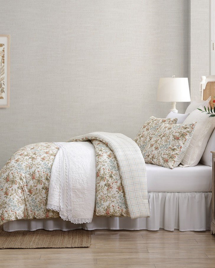 3pc Full/Queen Bramble 100% Cotton Comforter Set Floral Beige
