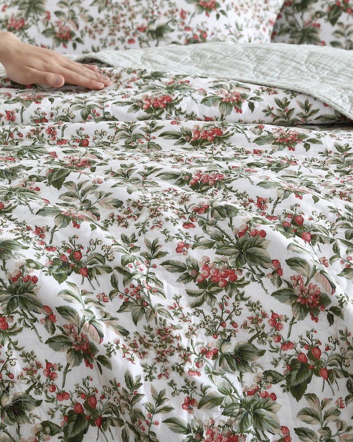 Laura Ashley 2pc Twin Bramble Floral 100% Cotton Quilt Bedding Set Green