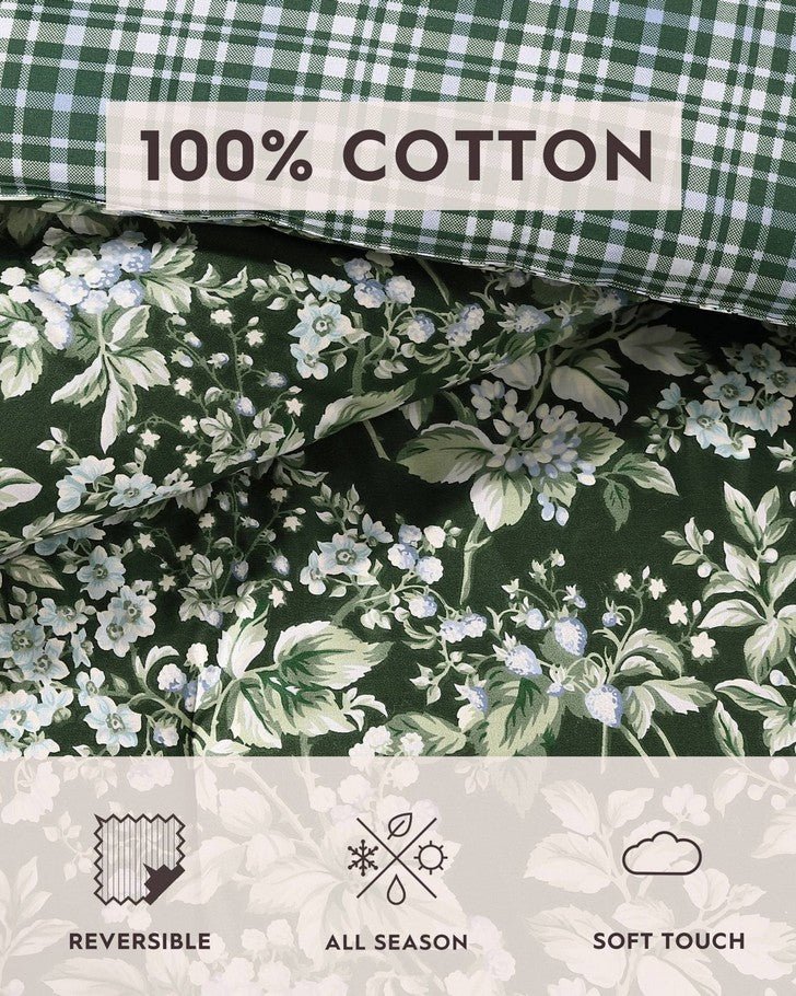 Laura Ashley 7pc Full/queen Bramble Floral 100% Cotton Comforter Sham Bonus  Set Green : Target