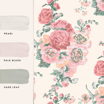 Hollyhocks Coral Pink Wallpaper - View of coordinating paint colors