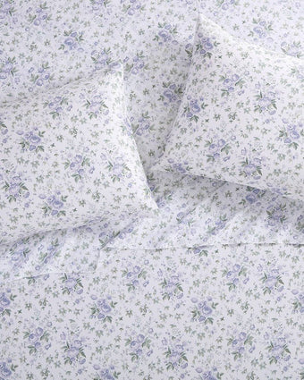 Lilian Purple Cotton Sateen Sheet Set - Overhead view of sheet set 