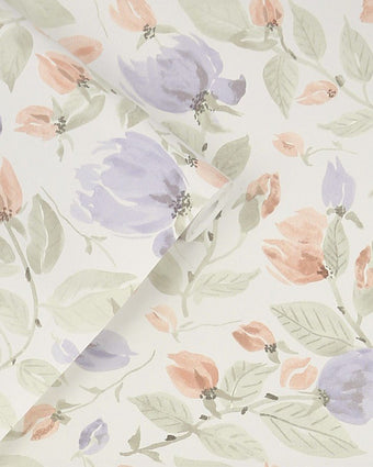 Orisia Peony Pale Sage Green Wallpaper cloe up with wallpaper role