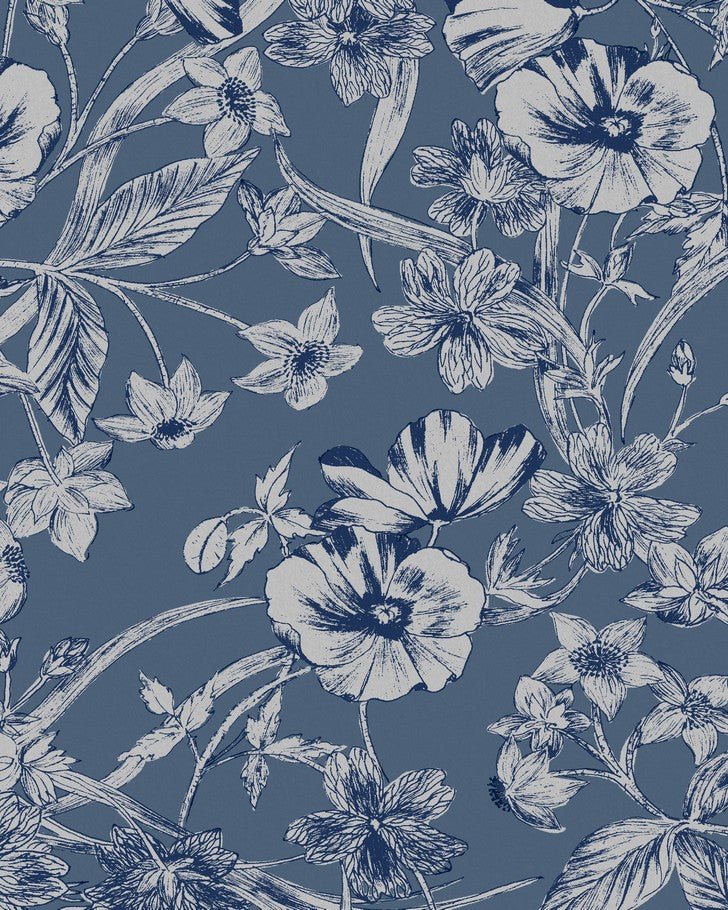 dark blue floral wallpaper